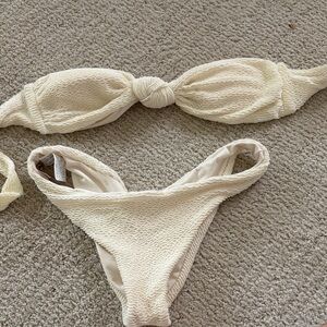 Cream Textured Bandeau Bikini Set